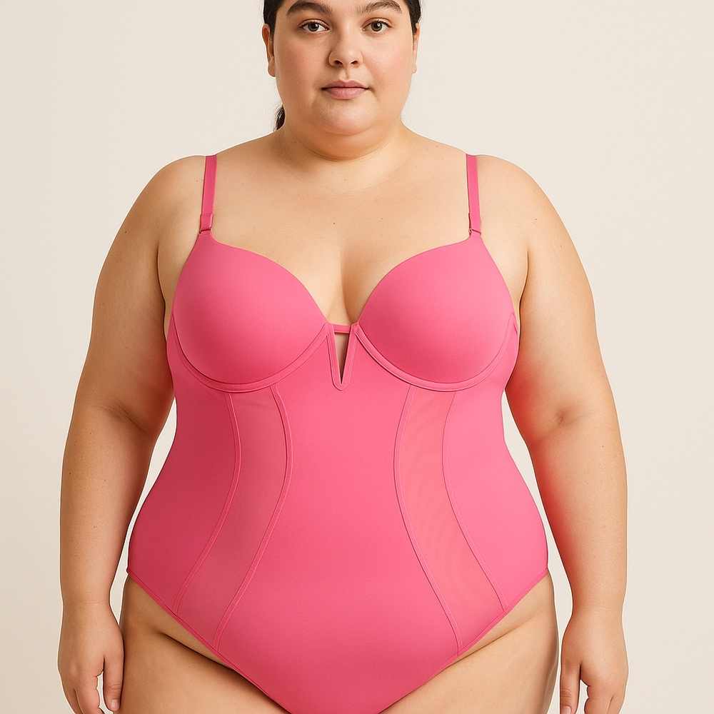 Sofia Intimates by Sofia Vergara Women Shaping Mesh Pink Bodysuit XXXL New